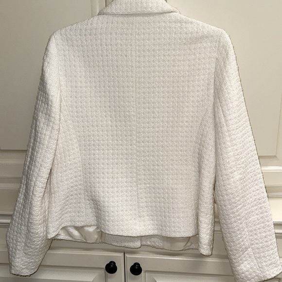 New! Zara Cream White Texture Jacket Blazer Tweed Boucle Rhinestone Buttons Sz L - Picture 9 of 16